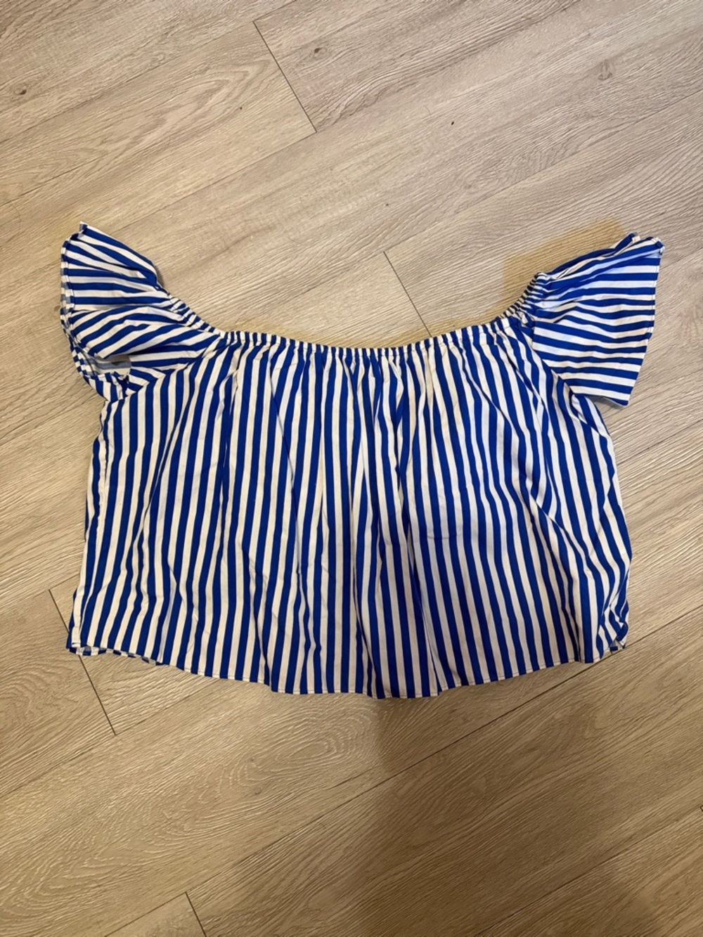 Zara Basic Blue and White Striped Off-Shoulder Top